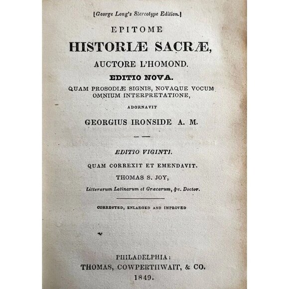 Sacred History Lhomond Epitome Historiae Sacrae 1849 HC Victorian Ironside E39 - Picture 2 of 2